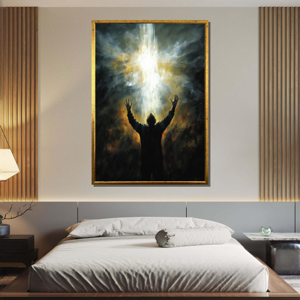 Divine Revelation Canvas, Man Reaching for Light, Spiritual Awakening Art, Inspirational Religious Decor, Ready to Hang Wall Art