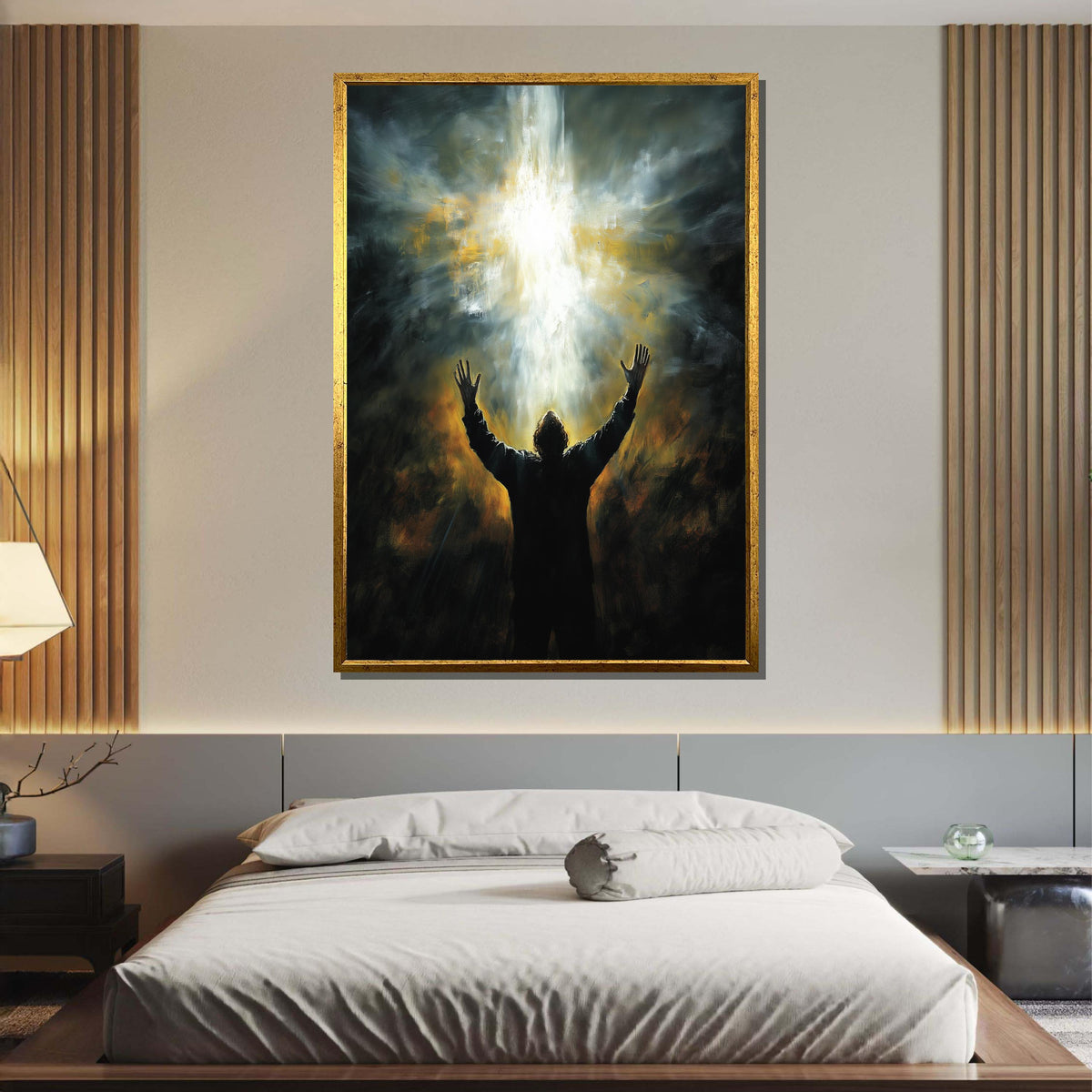 Divine Revelation Canvas, Man Reaching for Light, Spiritual Awakening Art, Inspirational Religious Decor, Ready to Hang Wall Art