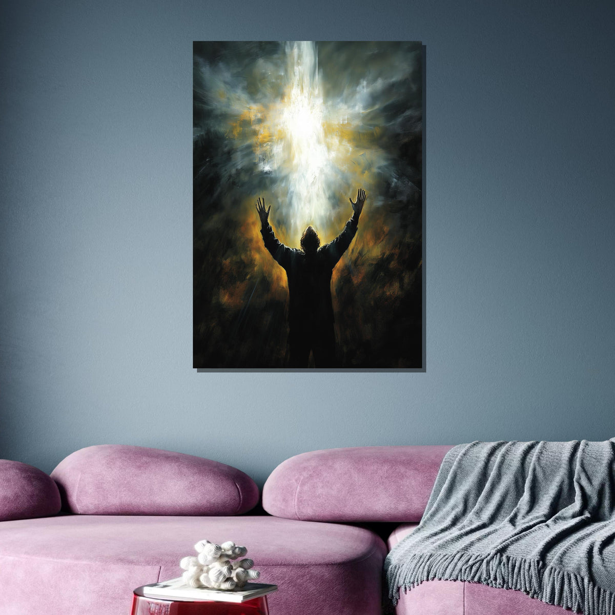 Divine Revelation Canvas, Man Reaching for Light, Spiritual Awakening Art, Inspirational Religious Decor, Ready to Hang Wall Art