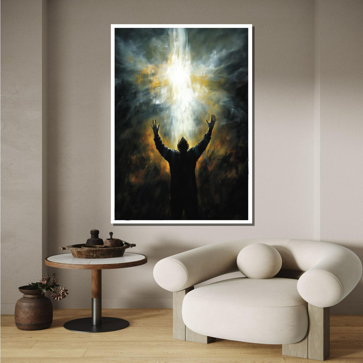 Divine Revelation Canvas, Man Reaching for Light, Spiritual Awakening Art, Inspirational Religious Decor, Ready to Hang Wall Art