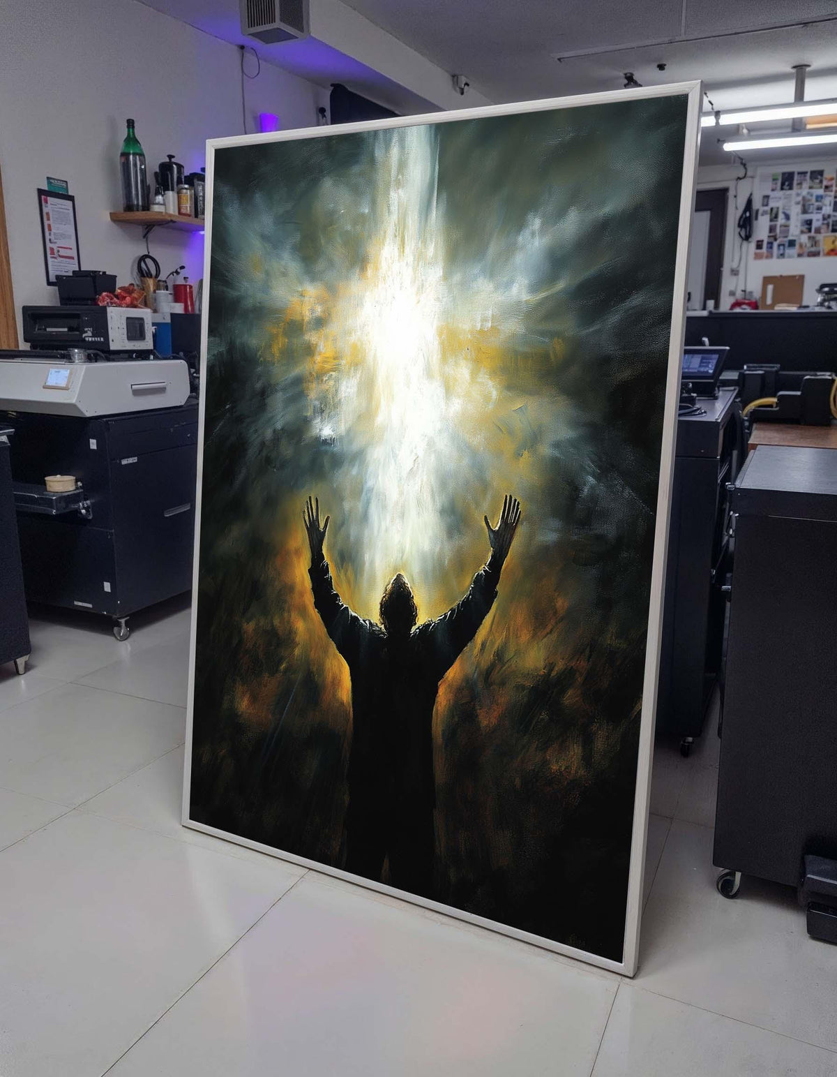 Divine Revelation Canvas, Man Reaching for Light, Spiritual Awakening Art, Inspirational Religious Decor, Ready to Hang Wall Art