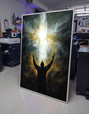 Divine Revelation Canvas, Man Reaching for Light, Spiritual Awakening Art, Inspirational Religious Decor, Ready to Hang Wall Art