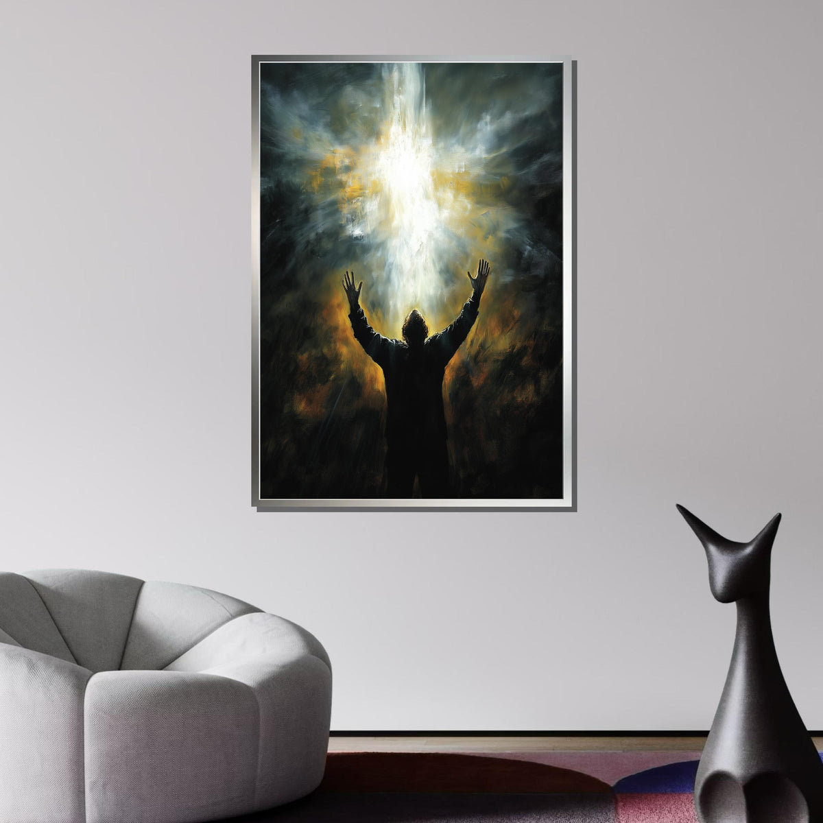 Divine Revelation Canvas, Man Reaching for Light, Spiritual Awakening Art, Inspirational Religious Decor, Ready to Hang Wall Art