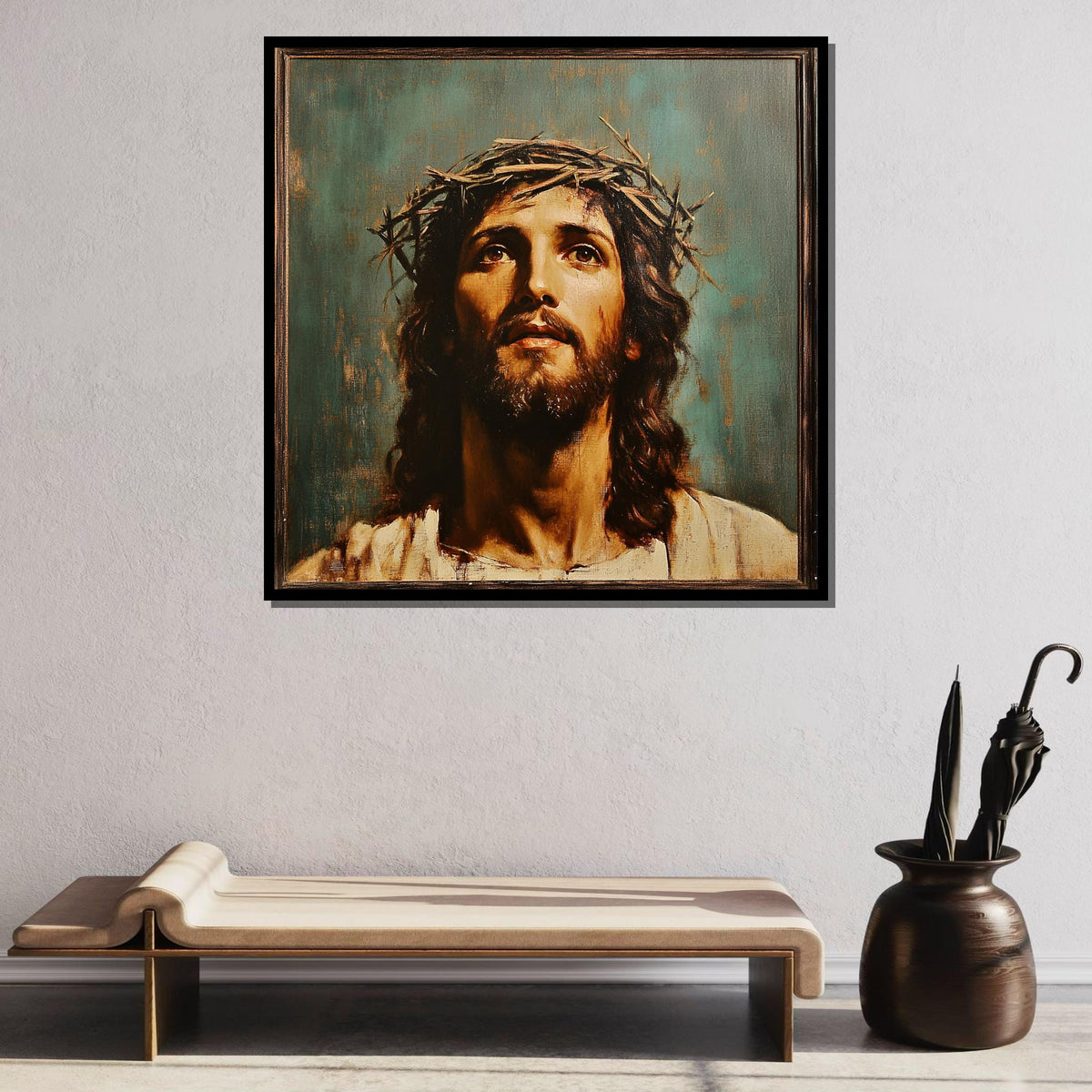 Crown of Thorns Jesus Portrait, Sacred Christian Canvas Art, Religious Wall Decor, Inspiring Jesus Artwork, Ready to Hang