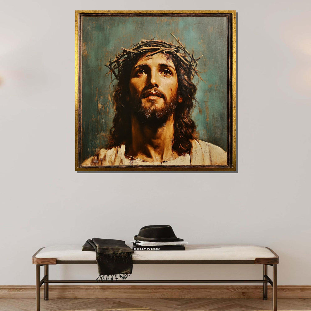 Crown of Thorns Jesus Portrait, Sacred Christian Canvas Art, Religious Wall Decor, Inspiring Jesus Artwork, Ready to Hang