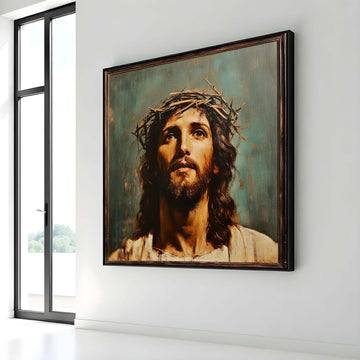 Crown of Thorns Jesus Portrait, Sacred Christian Canvas Art, Religious Wall Decor, Inspiring Jesus Artwork, Ready to Hang