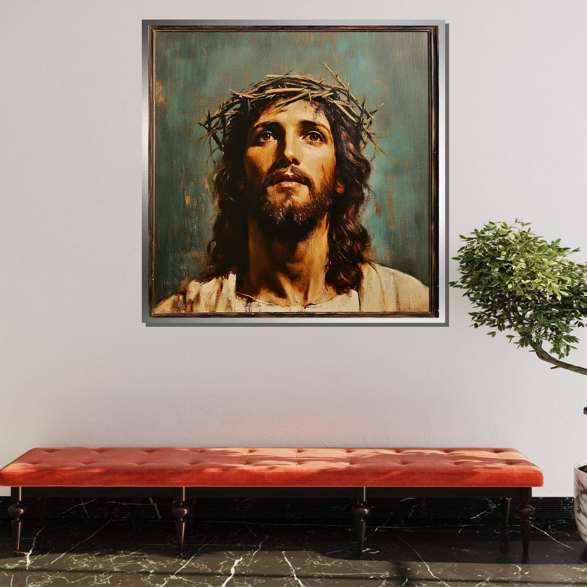 Crown of Thorns Jesus Portrait, Sacred Christian Canvas Art, Religious Wall Decor, Inspiring Jesus Artwork, Ready to Hang