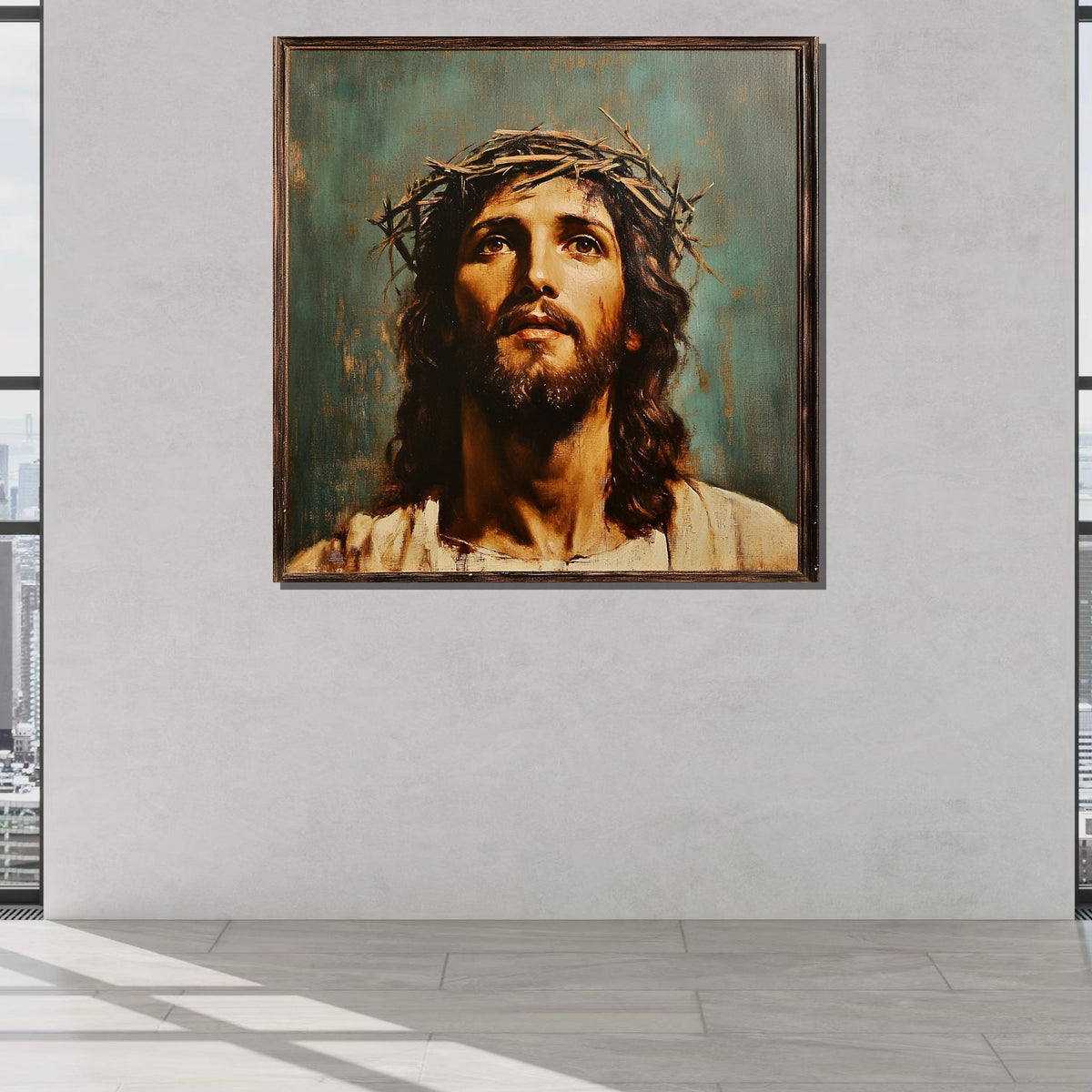 Crown of Thorns Jesus Portrait, Sacred Christian Canvas Art, Religious Wall Decor, Inspiring Jesus Artwork, Ready to Hang