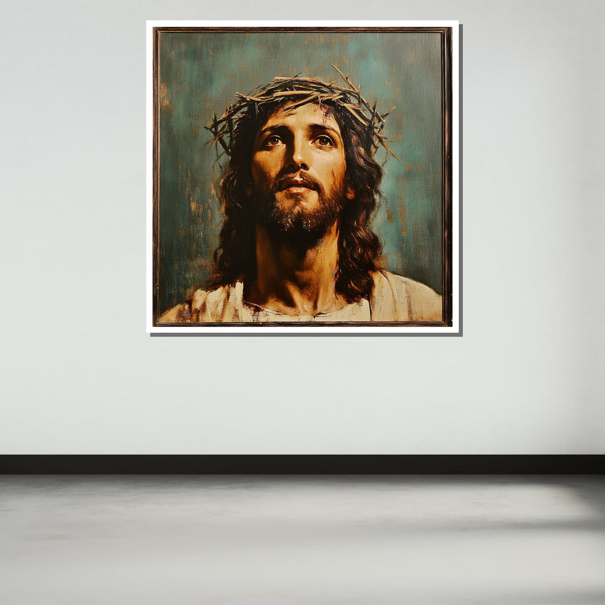 Crown of Thorns Jesus Portrait, Sacred Christian Canvas Art, Religious Wall Decor, Inspiring Jesus Artwork, Ready to Hang