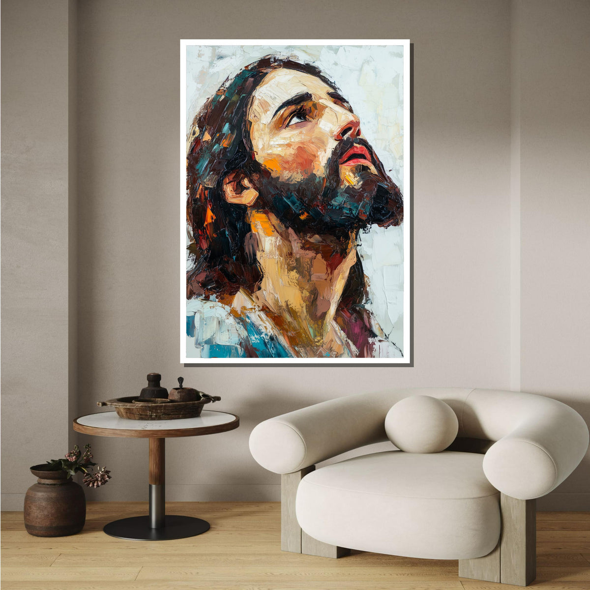 Jesus Portrait in Impasto, Expressive Religious Art, Christian Wall Decor, Faithful Inspiration Canvas, Ready to Hang, Ready to Hang