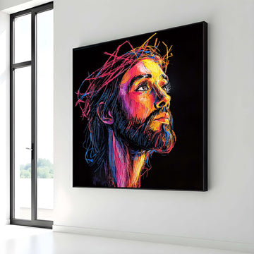 Vibrant Jesus Portrait Canvas, Neon Spiritual Art, Modern Christian Wall Decor, Colorful Religious Artwork, Ready to Hang
