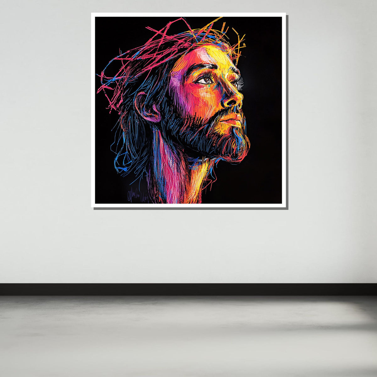 Vibrant Jesus Portrait Canvas, Neon Spiritual Art, Modern Christian Wall Decor, Colorful Religious Artwork, Ready to Hang