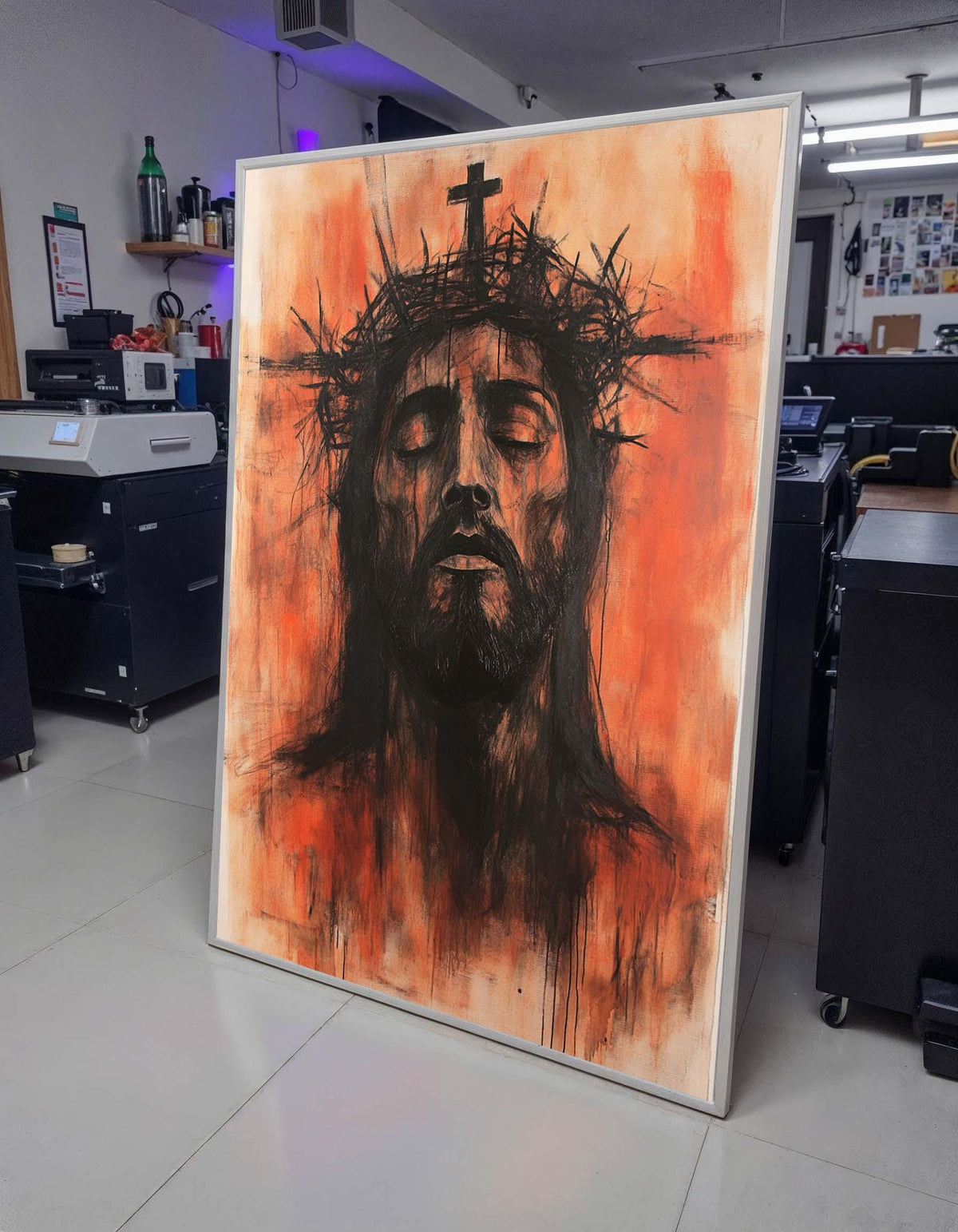 Passion of Christ Canvas, Intense Jesus Portrait, Crown of Thorns Religious Art, Modern Christian Wall Decor, Ready to Hang, Ready to Hang