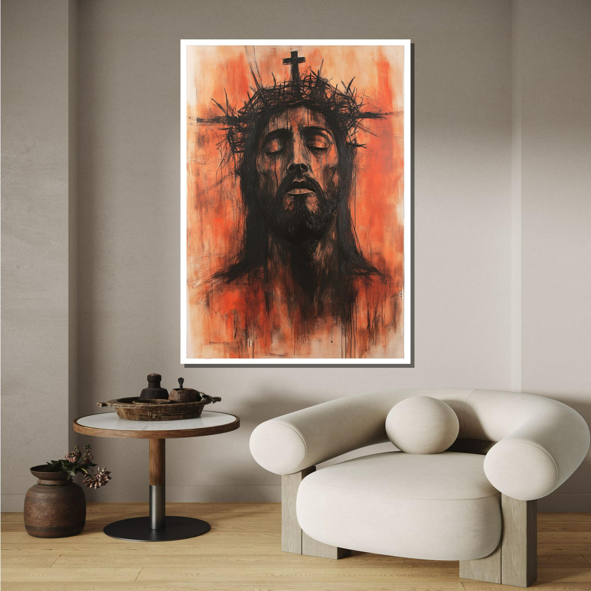 Passion of Christ Canvas, Intense Jesus Portrait, Crown of Thorns Religious Art, Modern Christian Wall Decor, Ready to Hang, Ready to Hang