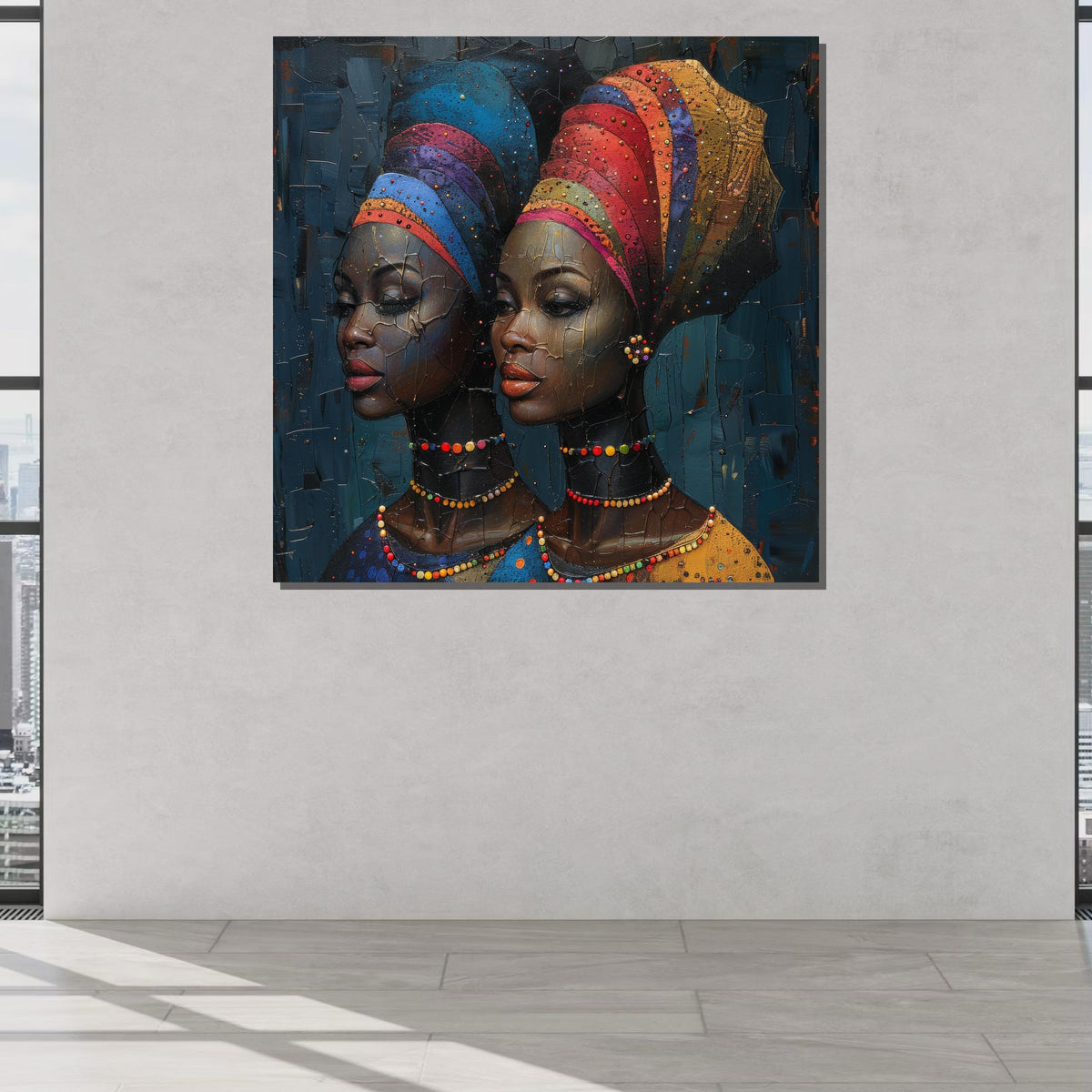 Black and White Woman with Colorful Headwrap, Bold Portrait Canvas, Contemporary Art Print, Afro,Elegant Contemporary Artwork,Ready to Hang