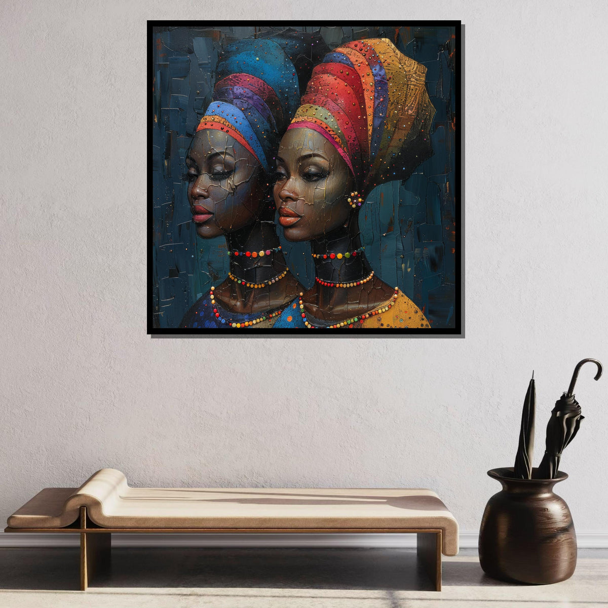 Black and White Woman with Colorful Headwrap, Bold Portrait Canvas, Contemporary Art Print, Afro,Elegant Contemporary Artwork,Ready to Hang