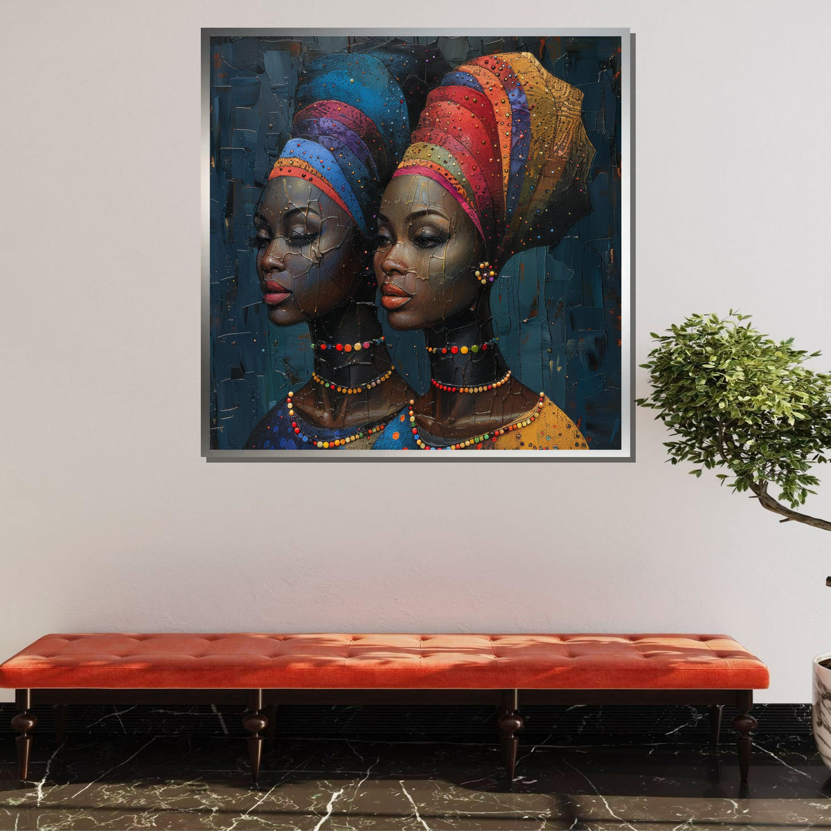 Black and White Woman with Colorful Headwrap, Bold Portrait Canvas, Contemporary Art Print, Afro,Elegant Contemporary Artwork,Ready to Hang