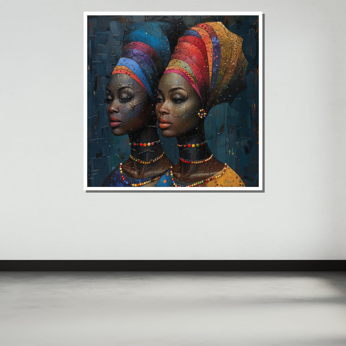 Black and White Woman with Colorful Headwrap, Bold Portrait Canvas, Contemporary Art Print, Afro,Elegant Contemporary Artwork,Ready to Hang