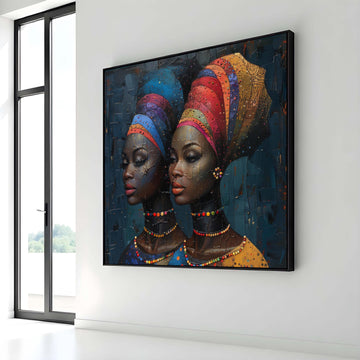 Black and White Woman with Colorful Headwrap, Bold Portrait Canvas, Contemporary Art Print, Afro,Elegant Contemporary Artwork,Ready to Hang