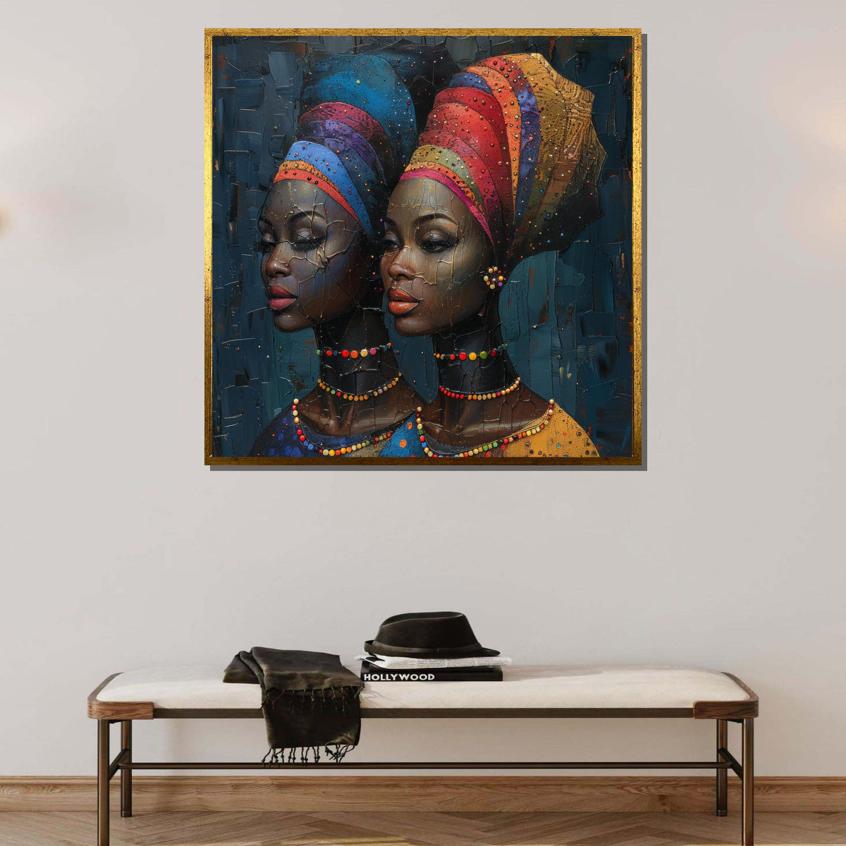 Black and White Woman with Colorful Headwrap, Bold Portrait Canvas, Contemporary Art Print, Afro,Elegant Contemporary Artwork,Ready to Hang