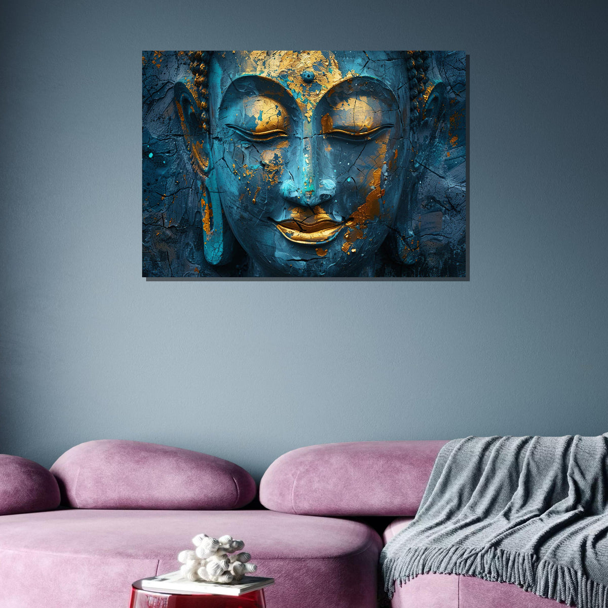 Turquoise and Gold Buddha Canvas, Peaceful Wall Art, Zen Decor, Spiritual Artwork, Modern Religious Wall Decor, Spiritual Motherhood Artwork