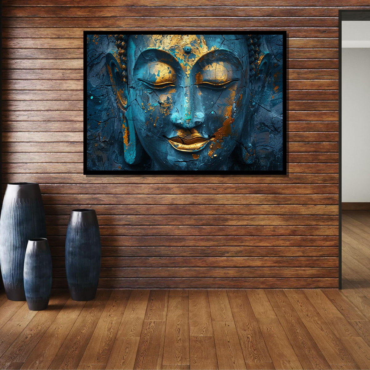 Turquoise and Gold Buddha Canvas, Peaceful Wall Art, Zen Decor, Spiritual Artwork, Modern Religious Wall Decor, Spiritual Motherhood Artwork