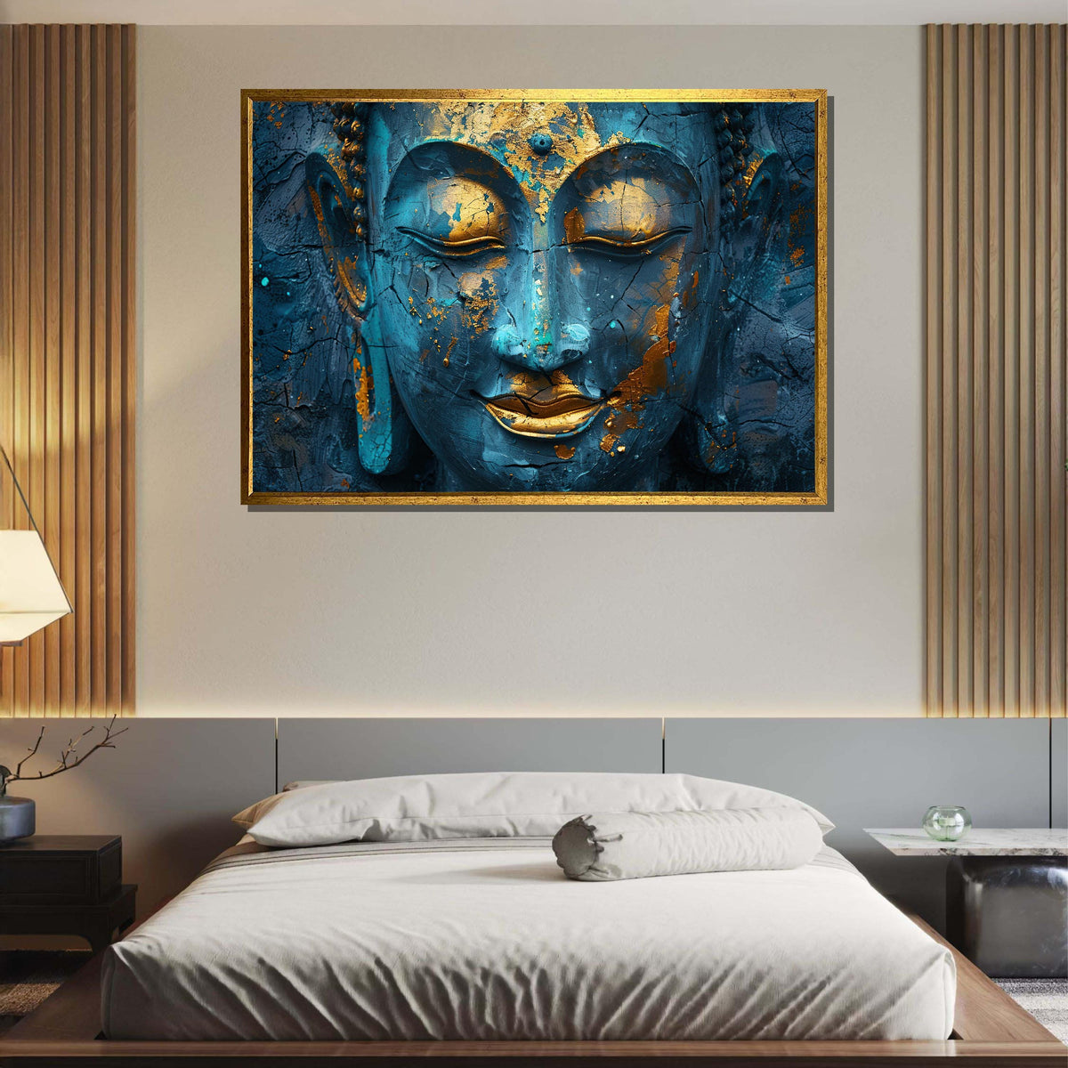 Turquoise and Gold Buddha Canvas, Peaceful Wall Art, Zen Decor, Spiritual Artwork, Modern Religious Wall Decor, Spiritual Motherhood Artwork