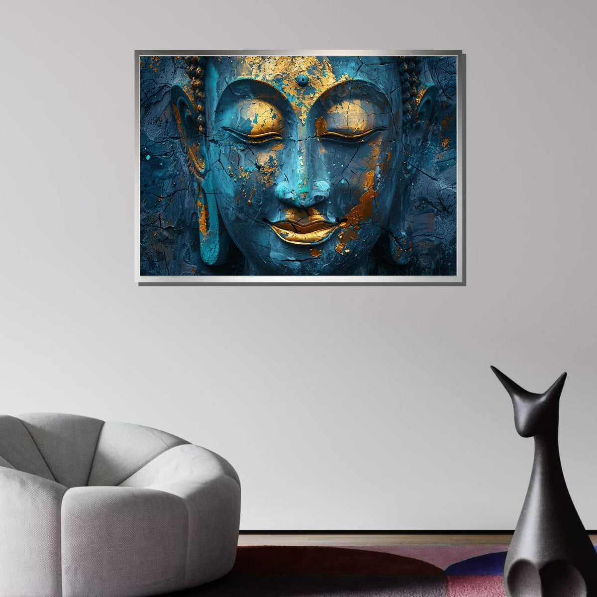 Turquoise and Gold Buddha Canvas, Peaceful Wall Art, Zen Decor, Spiritual Artwork, Modern Religious Wall Decor, Spiritual Motherhood Artwork