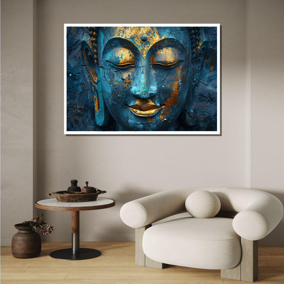 Turquoise and Gold Buddha Canvas, Peaceful Wall Art, Zen Decor, Spiritual Artwork, Modern Religious Wall Decor, Spiritual Motherhood Artwork
