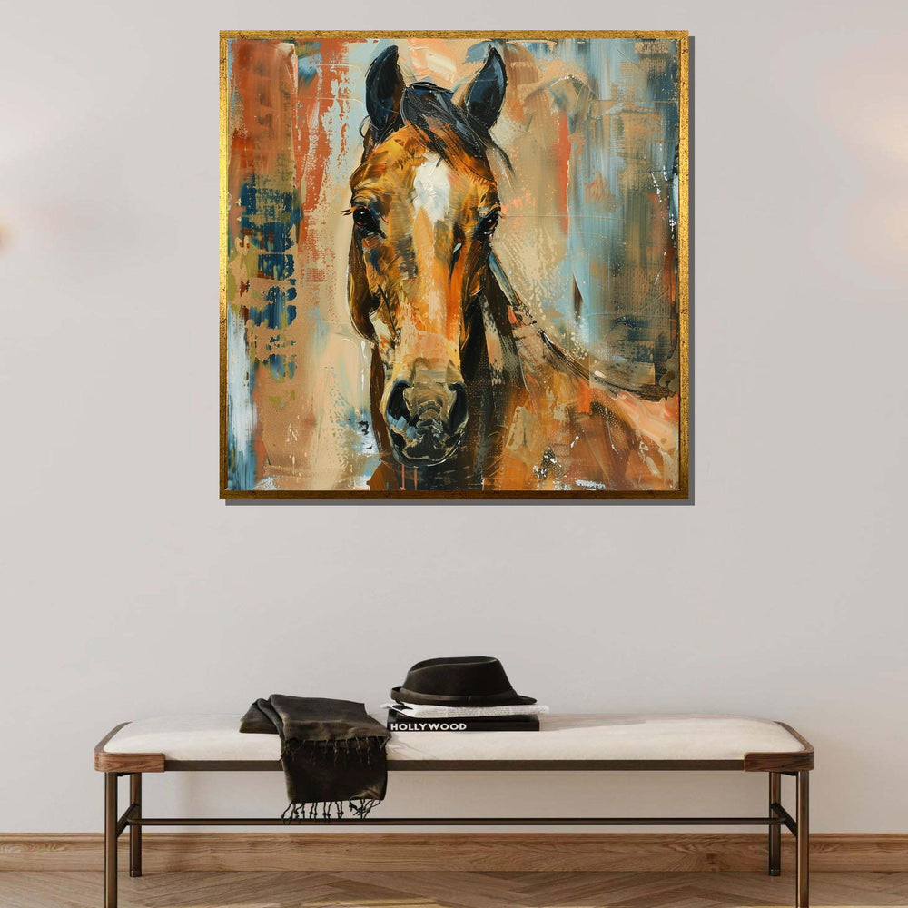 Abstract Horse Canvas, Rustic Wall Art, Vibrant Equine Decor, Animal Painting, Luxury Animal Artwork, Ready to Hang