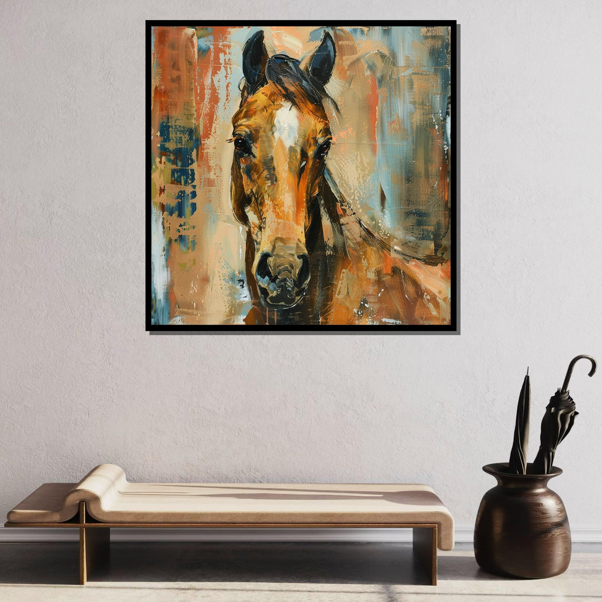 Abstract Horse Canvas, Rustic Wall Art, Vibrant Equine Decor, Animal Painting, Luxury Animal Artwork, Ready to Hang