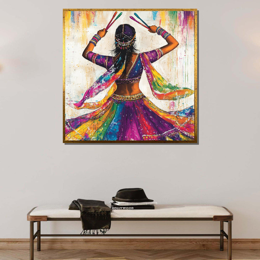 Vibrant Indian Dancer Canvas,Colorful Bollywood Wall Art,Cultural Dance Decor,Festive Indian WomanArt,Ready to Hang Canvas,Woman Wall Canvas