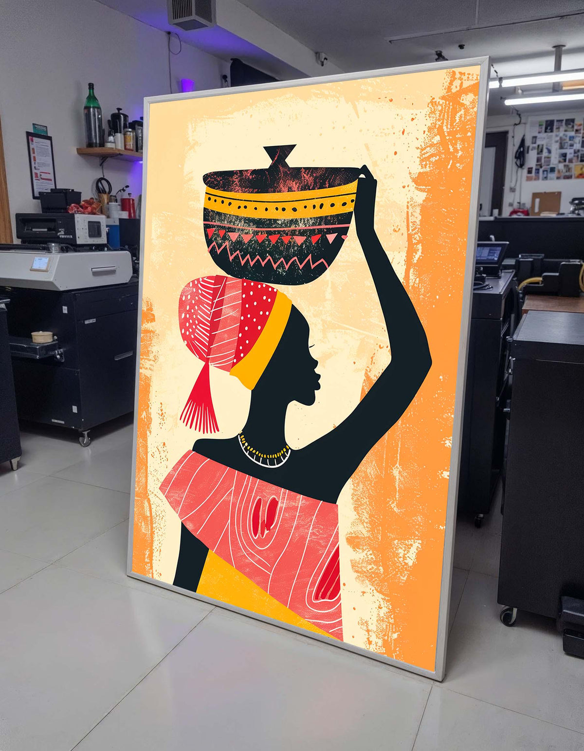 African Woman Silhouette Canvas, Colorful Tribal Wall Art, Traditional Culture Decor, Bold Afrocentric Art, Ready to Hang Canvas