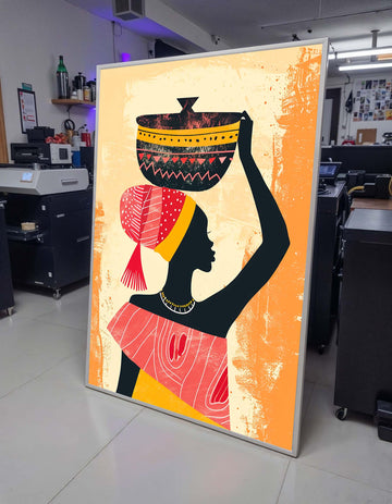 African Woman Silhouette Canvas, Colorful Tribal Wall Art, Traditional Culture Decor, Bold Afrocentric Art, Ready to Hang Canvas