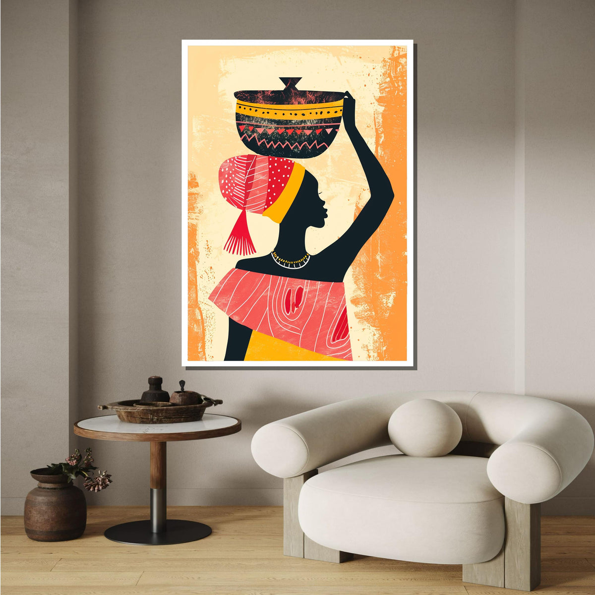 African Woman Silhouette Canvas, Colorful Tribal Wall Art, Traditional Culture Decor, Bold Afrocentric Art, Ready to Hang Canvas