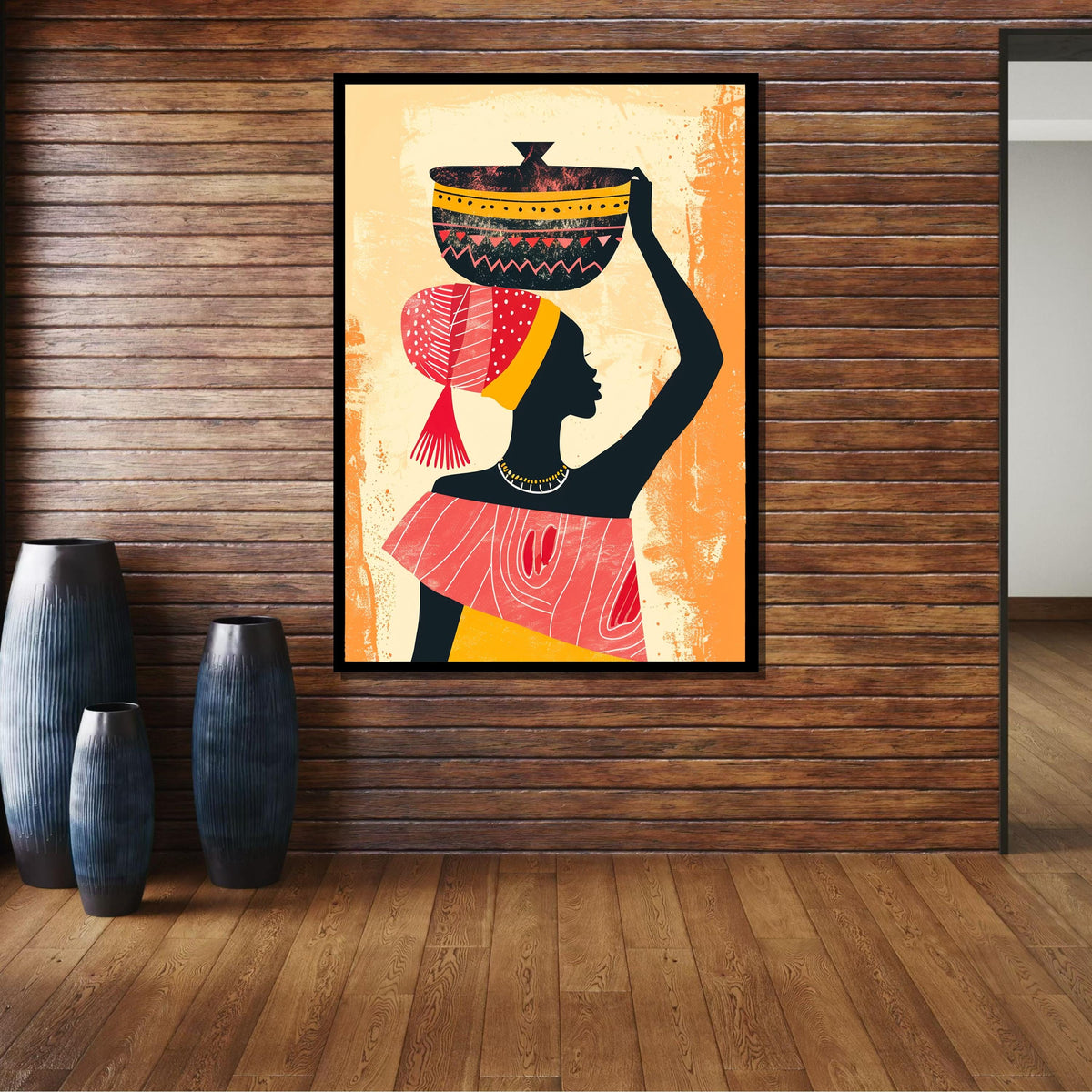 African Woman Silhouette Canvas, Colorful Tribal Wall Art, Traditional Culture Decor, Bold Afrocentric Art, Ready to Hang Canvas
