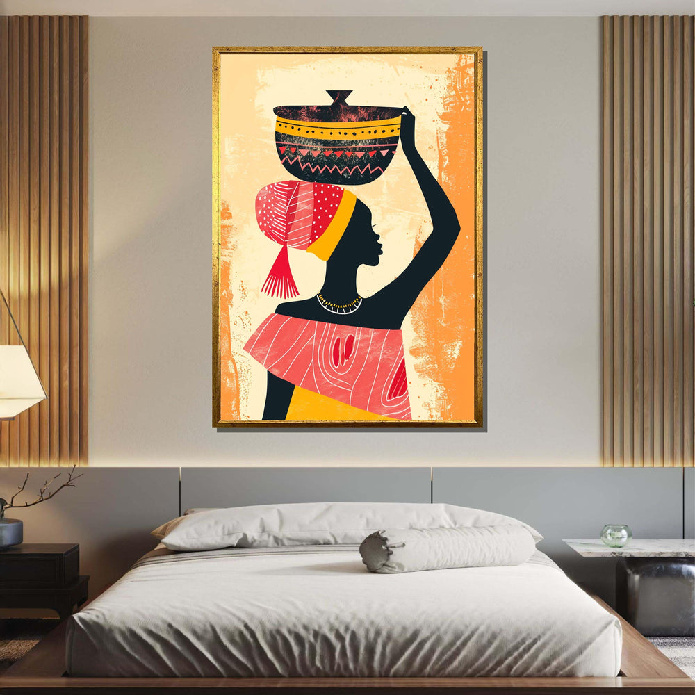 African Woman Silhouette Canvas, Colorful Tribal Wall Art, Traditional Culture Decor, Bold Afrocentric Art, Ready to Hang Canvas