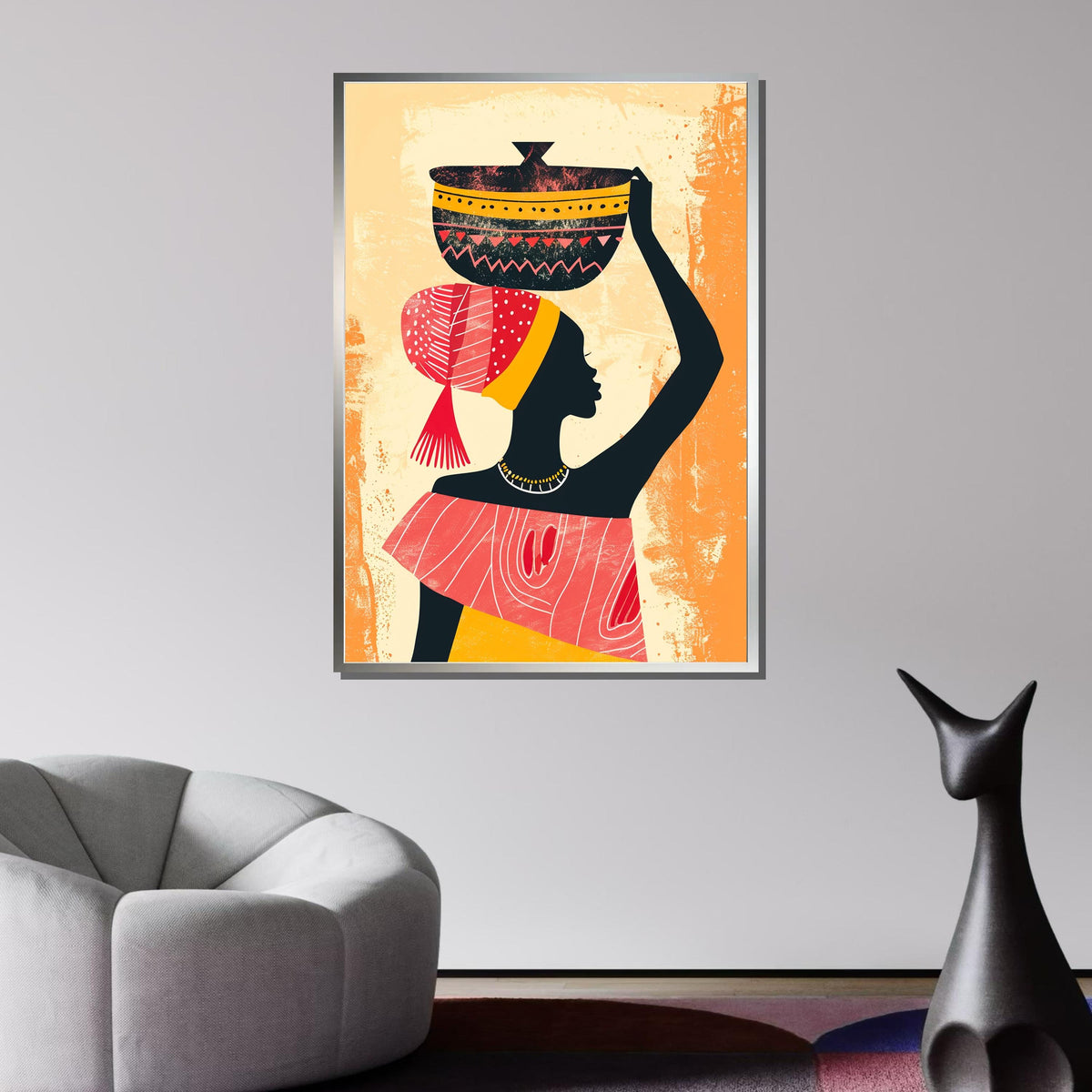 African Woman Silhouette Canvas, Colorful Tribal Wall Art, Traditional Culture Decor, Bold Afrocentric Art, Ready to Hang Canvas