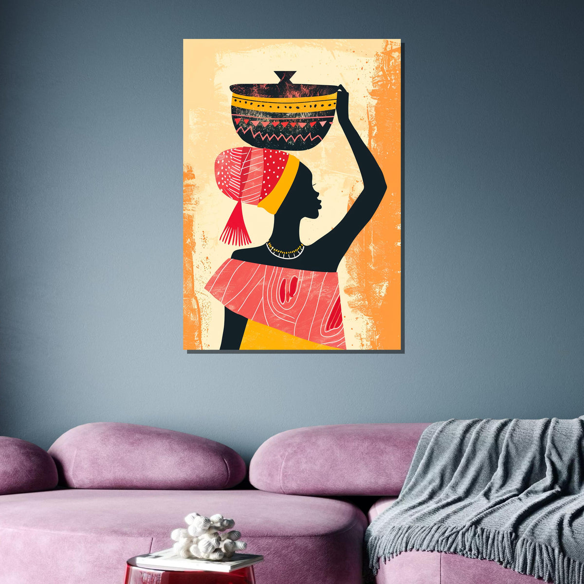 African Woman Silhouette Canvas, Colorful Tribal Wall Art, Traditional Culture Decor, Bold Afrocentric Art, Ready to Hang Canvas