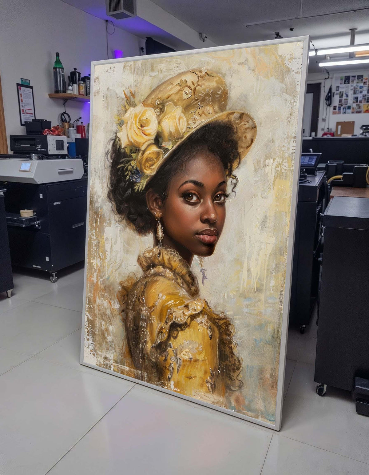 Vintage Elegance Portrait Canvas, African American Woman in Yellow,Classic Victorian Style Wall Art,Timeless Beauty Decor, Ready to Hang Art