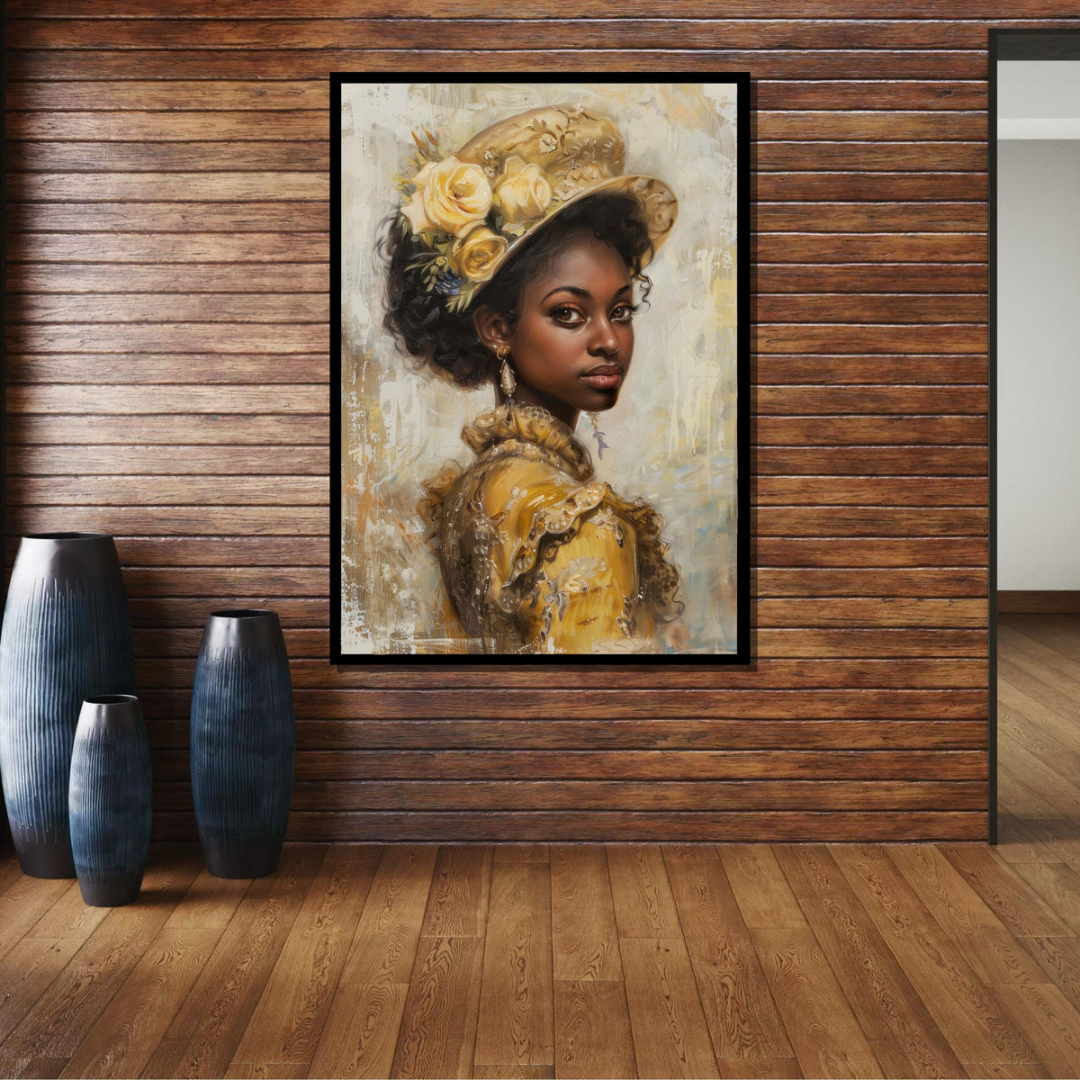 Vintage Elegance Portrait Canvas, African American Woman in Yellow,Classic Victorian Style Wall Art,Timeless Beauty Decor, Ready to Hang Art