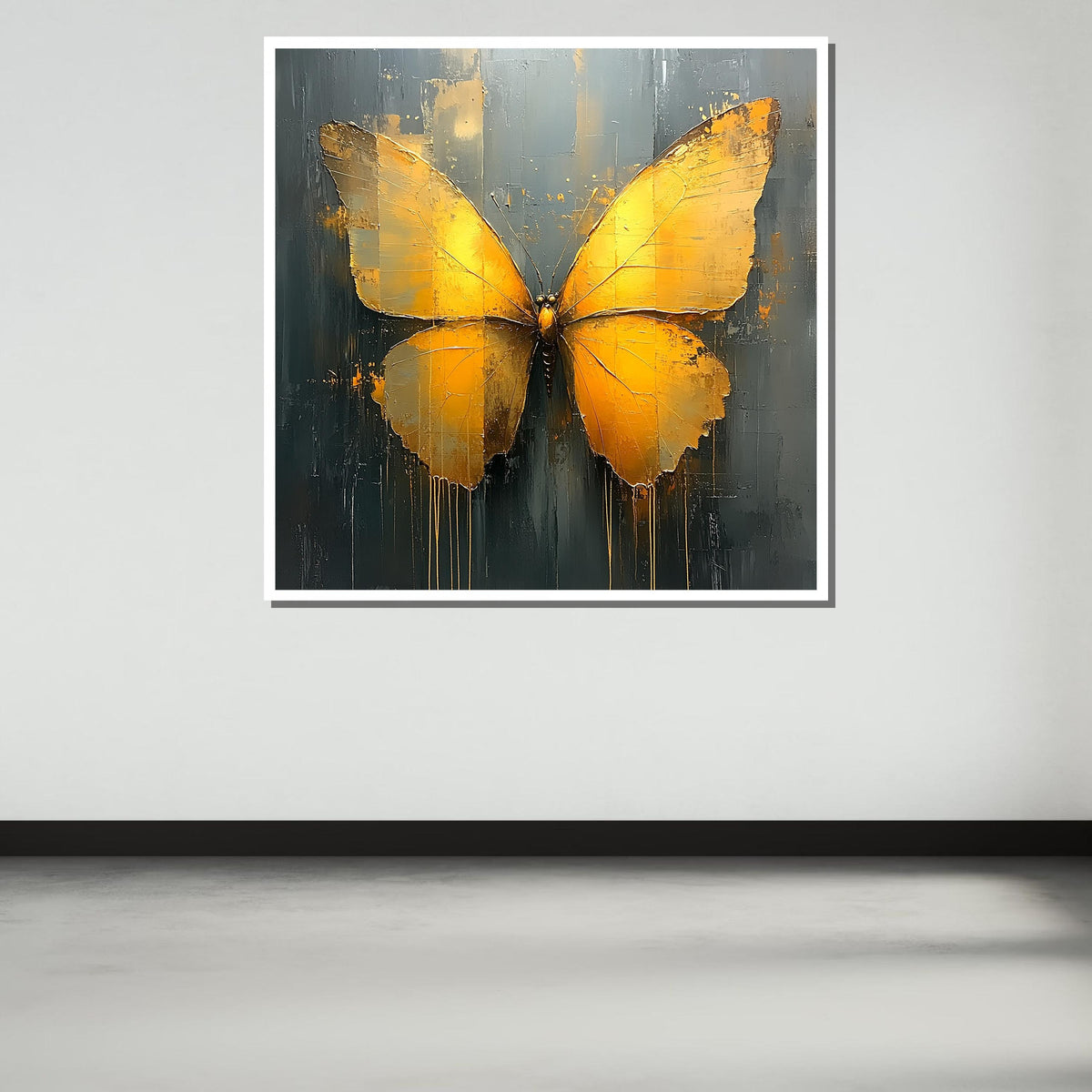 Golden Butterfly Canvas Art, Abstract Metallic Butterfly Decor, Animal Art, Elegant Wall Art, Gold Butterfly Painting, Ready to Hang Canvas