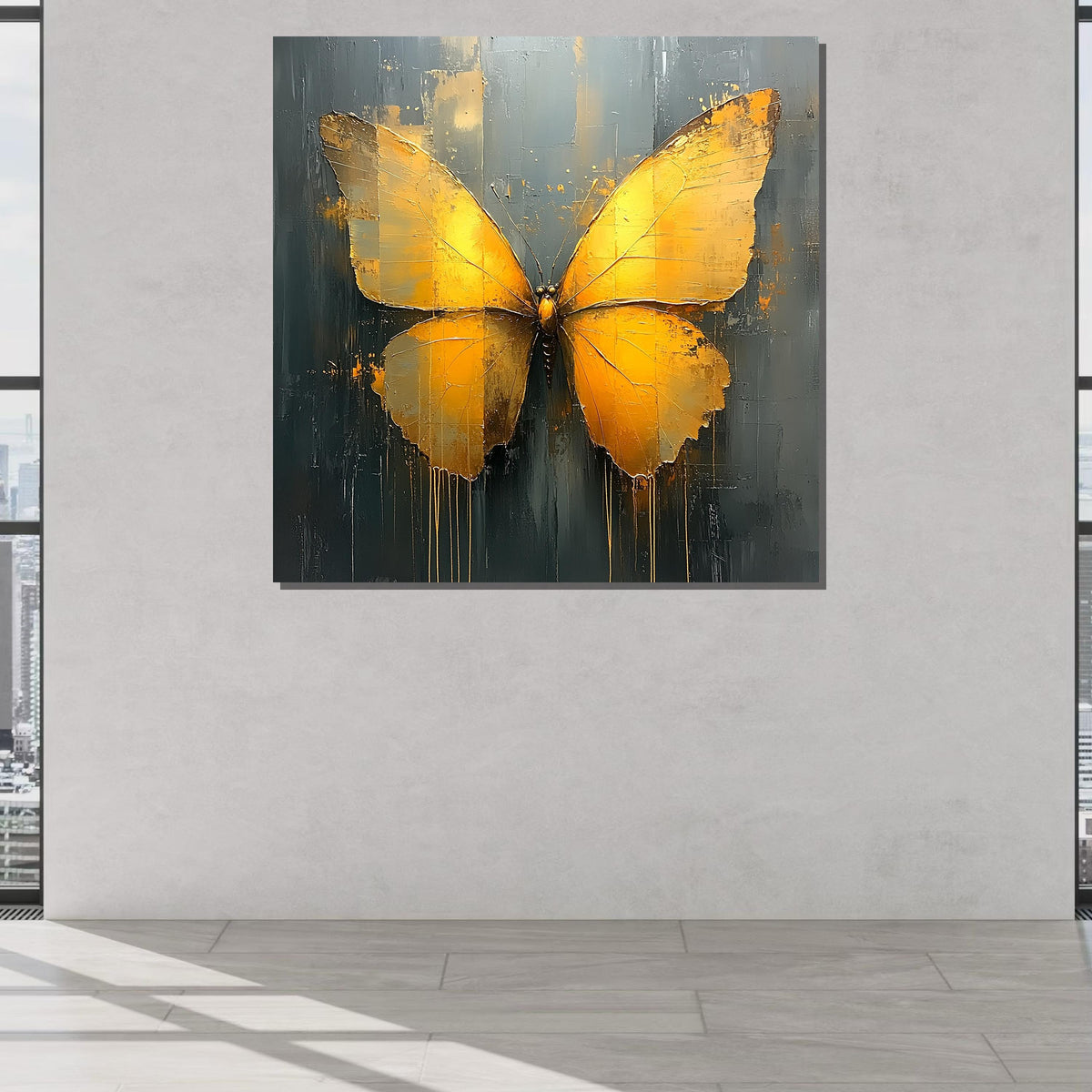 Golden Butterfly Canvas Art, Abstract Metallic Butterfly Decor, Animal Art, Elegant Wall Art, Gold Butterfly Painting, Ready to Hang Canvas