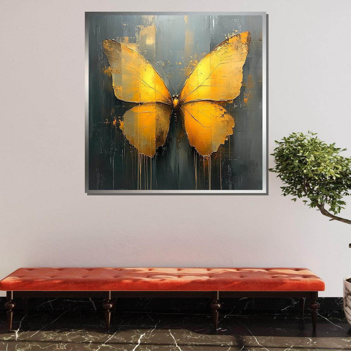 Golden Butterfly Canvas Art, Abstract Metallic Butterfly Decor, Animal Art, Elegant Wall Art, Gold Butterfly Painting, Ready to Hang Canvas