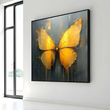 Golden Butterfly Canvas Art, Abstract Metallic Butterfly Decor, Animal Art, Elegant Wall Art, Gold Butterfly Painting, Ready to Hang Canvas