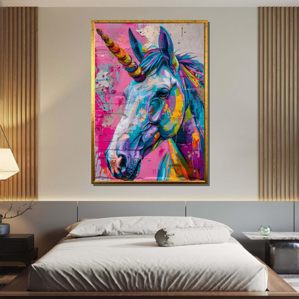 Colorful Graffiti Unicorn Canvas, Vibrant Street Art Wall Decor, Fantasy Unicorn Art Print, Urban Unicorn Wall Art, Ready to Hang Canvas