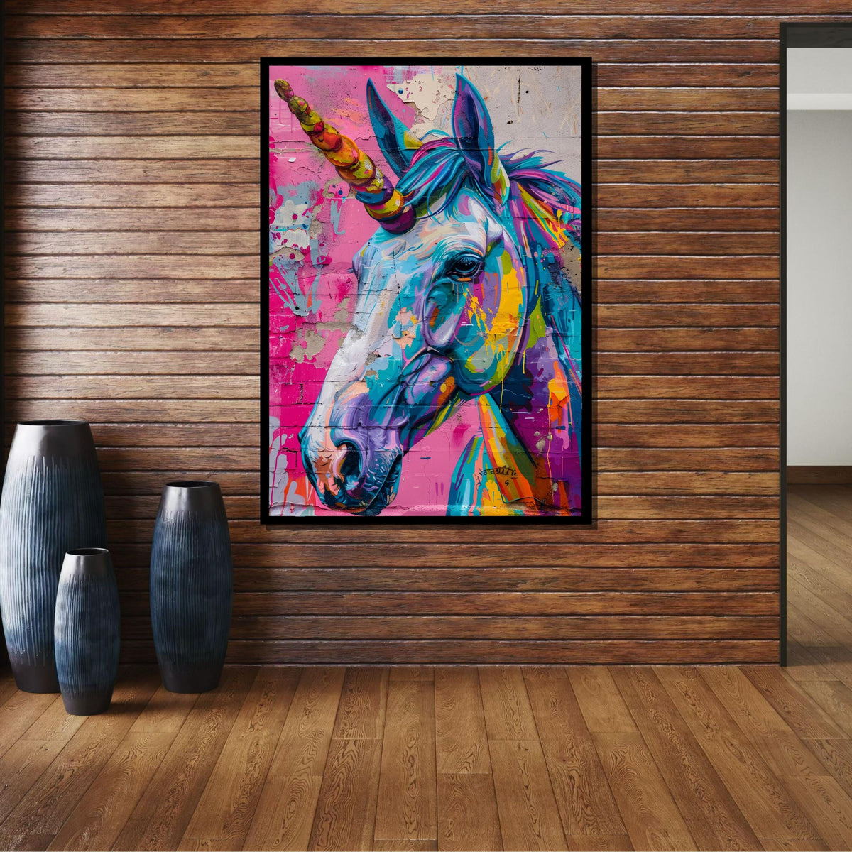 Colorful Graffiti Unicorn Canvas, Vibrant Street Art Wall Decor, Fantasy Unicorn Art Print, Urban Unicorn Wall Art, Ready to Hang Canvas