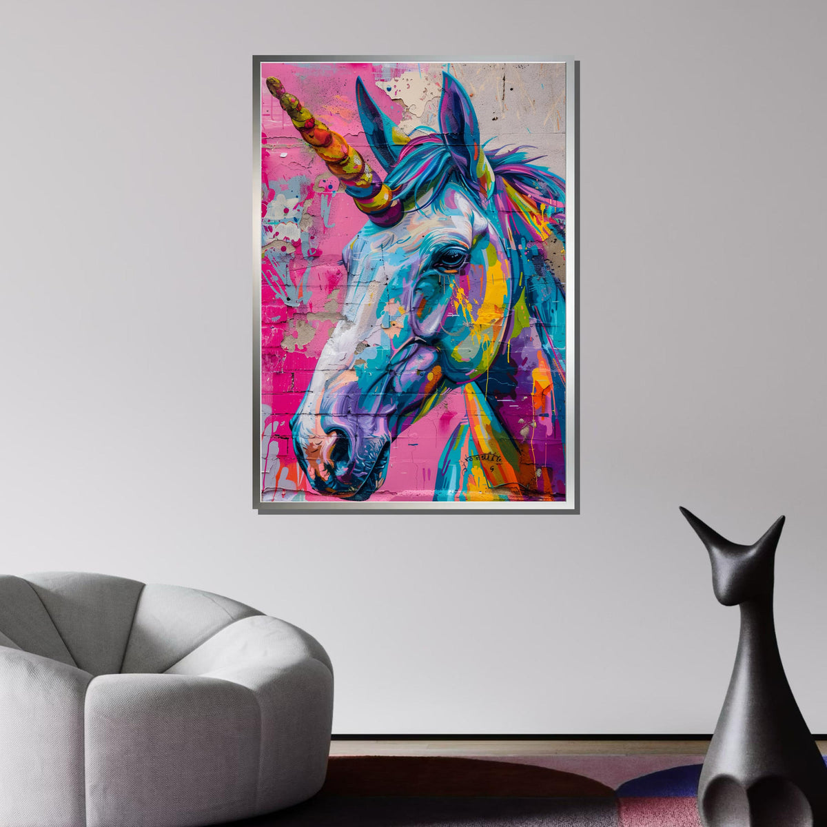 Colorful Graffiti Unicorn Canvas, Vibrant Street Art Wall Decor, Fantasy Unicorn Art Print, Urban Unicorn Wall Art, Ready to Hang Canvas