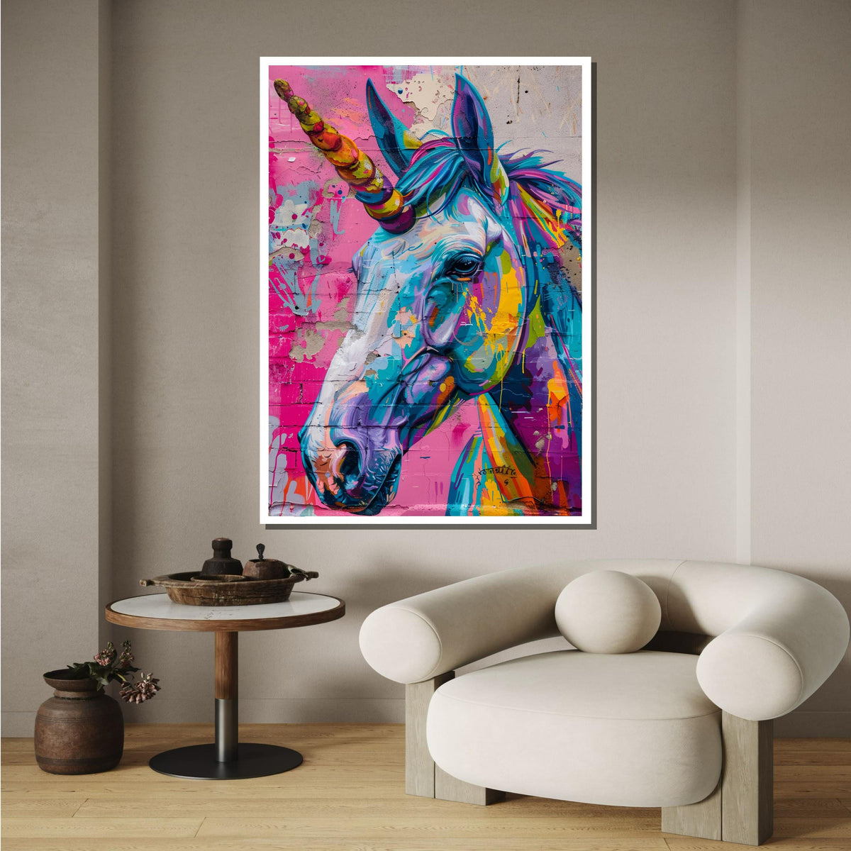 Colorful Graffiti Unicorn Canvas, Vibrant Street Art Wall Decor, Fantasy Unicorn Art Print, Urban Unicorn Wall Art, Ready to Hang Canvas