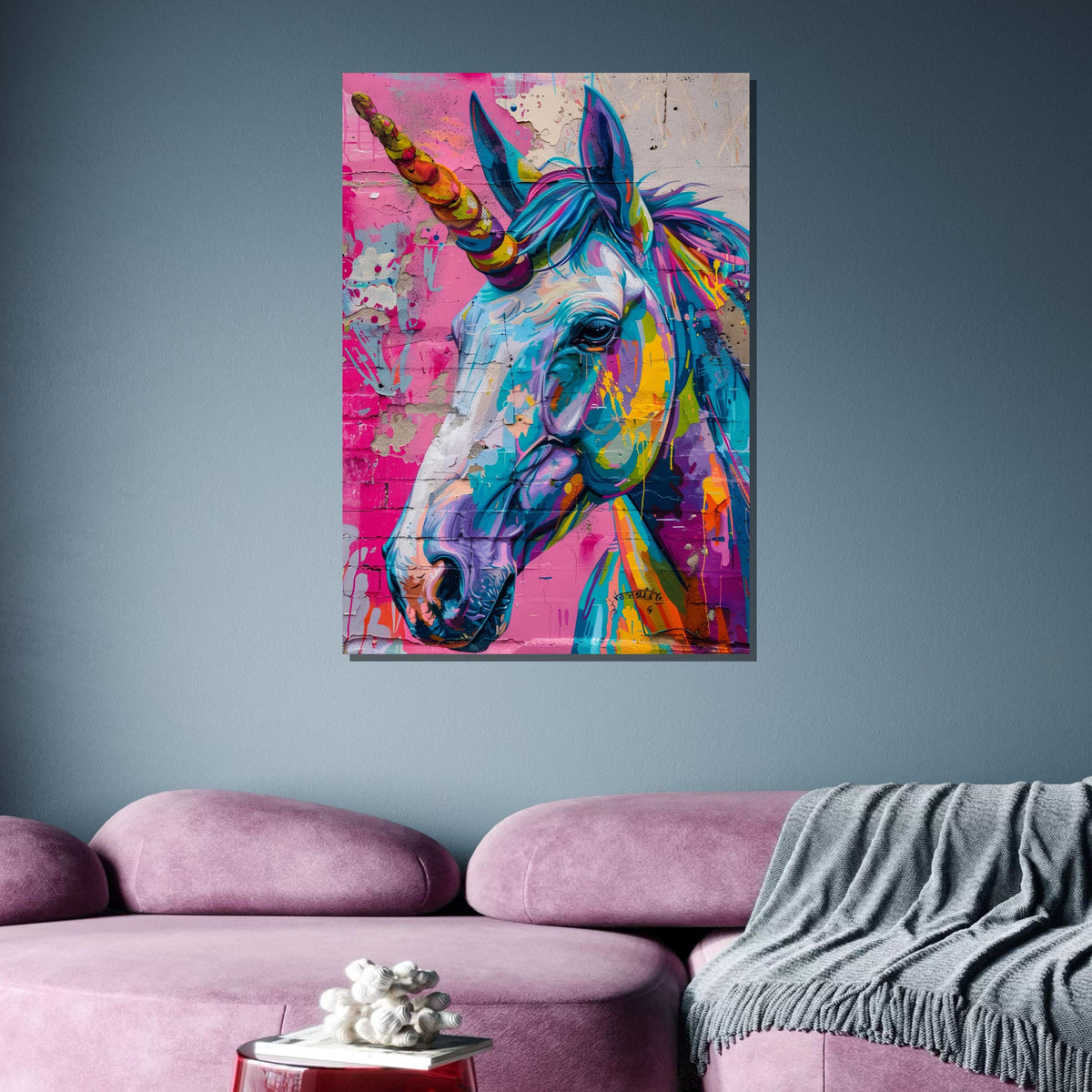 Colorful Graffiti Unicorn Canvas, Vibrant Street Art Wall Decor, Fantasy Unicorn Art Print, Urban Unicorn Wall Art, Ready to Hang Canvas